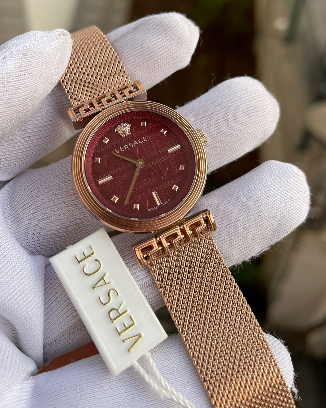 Versace Rose Kasa Bordo Kadran Hasır Kordon Bayan Kol Saati L-799